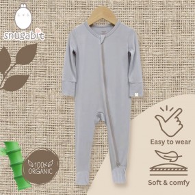 Grey 59 (NB-3m) Snugabit Ultra Soft Jelly Bamboo Easy Zip-Up Sleepsuit Romper 